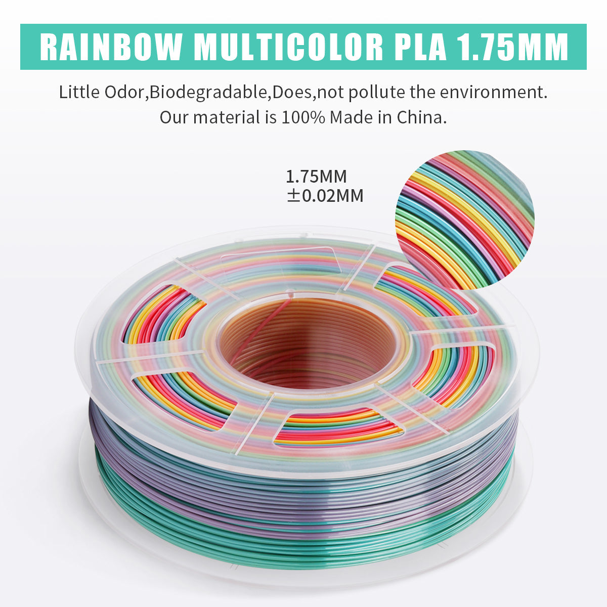 Silk 3d Printer Filament, Sunlu Rainbow, Pla Sunlu