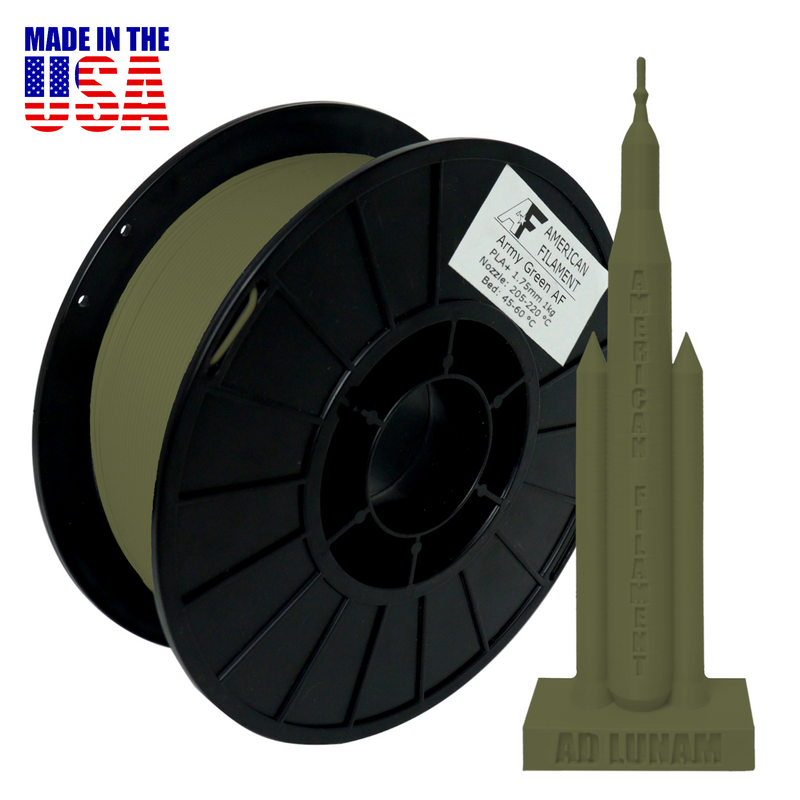 Army Green AF PLA+ 3D Printer Filament, 1.75 mm Diameter